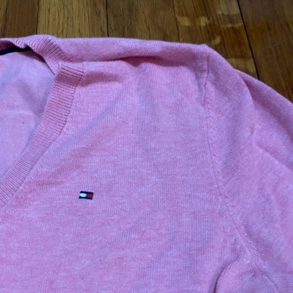 LAST CHANCE - Tommy Hilfiger Prima Cotton Light Pink V-Neck Sweater S - Picture 3 of 5
